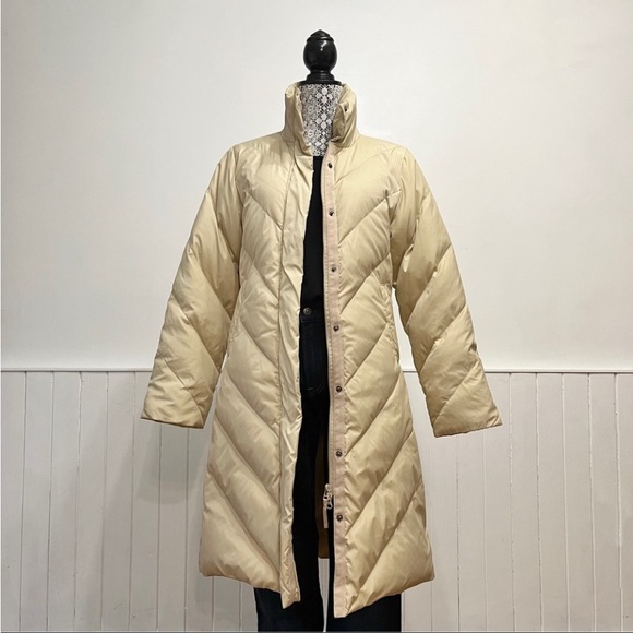 Jacob Cream Chevron Quilted Down Filled Long Puffer Coat Size S - Picture 6 of 14